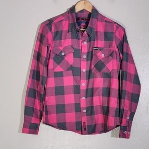 DIXXON Bold Pink and Gray Checkered Shirt